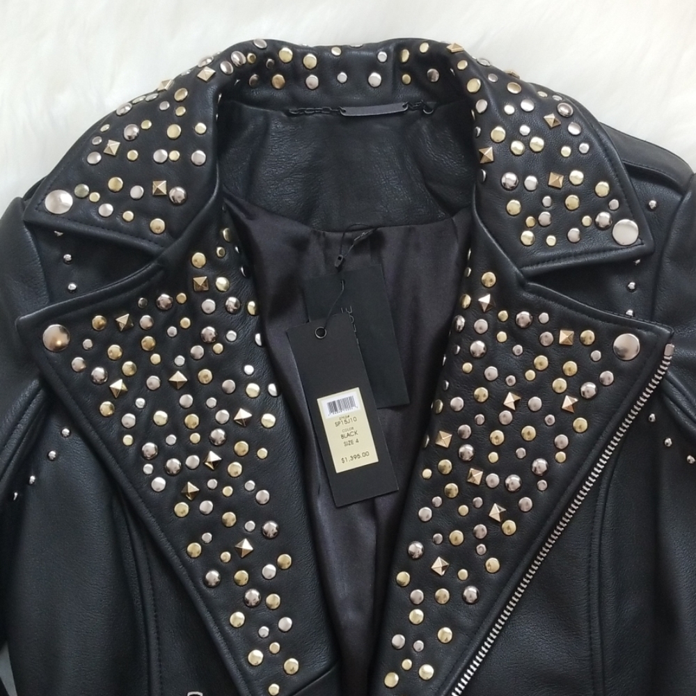 Rachel Zoe Black Studded Leather Size 4 Jacket NWT! - Picture 6 of 8